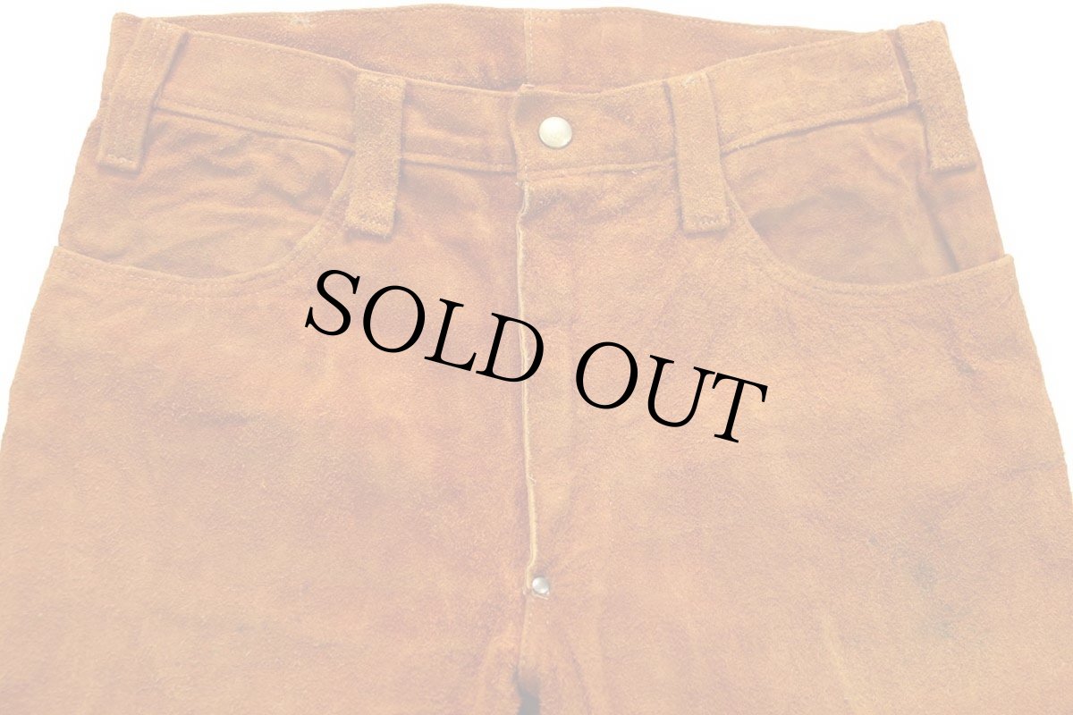 画像4: 70s USA製 Wranglerラングラー フレア スエード レザーパンツ 茶 W32 L32 (4)