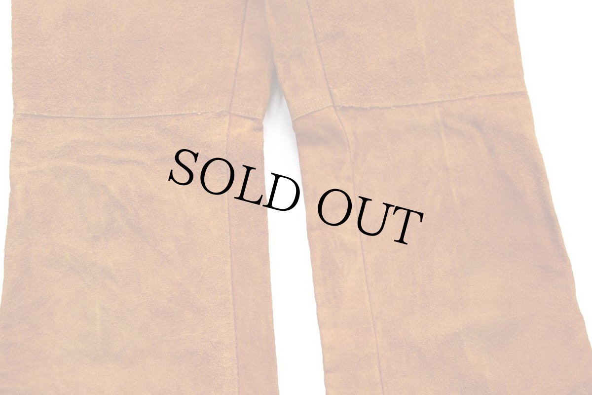 画像8: 70s USA製 Wranglerラングラー フレア スエード レザーパンツ 茶 W32 L32 (8)