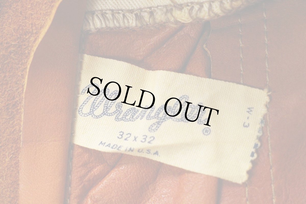 画像6: 70s USA製 Wranglerラングラー フレア スエード レザーパンツ 茶 W32 L32 (6)