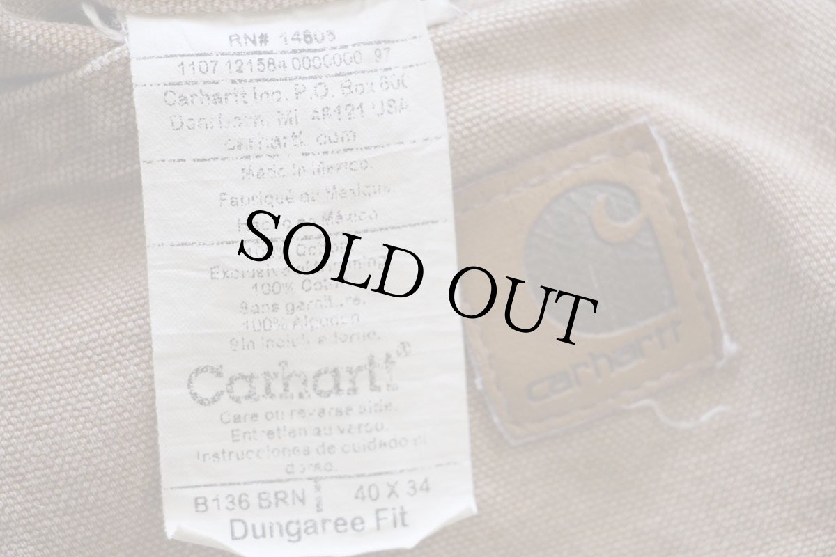 画像6: 00s メキシコ製 carharttカーハート ペンキ飛び ダブルニー ダック地 ペインターパンツ 茶 W40 L34 (6)