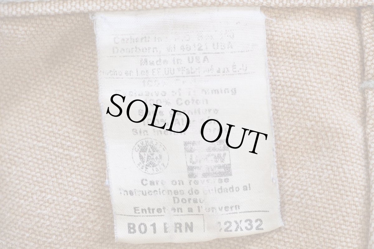 画像6: 90s USA製 carharttカーハート ダブルニー ダック地 ペインターパンツ 茶 フェード W42 L32 (6)