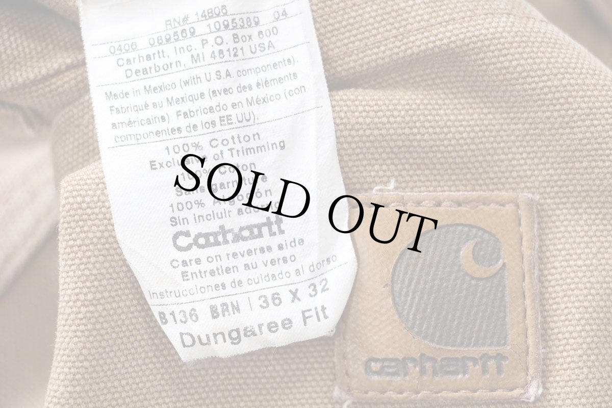 画像6: 00s メキシコ製 carharttカーハート ペンキ飛び ダブルニー ダック地 ペインターパンツ 茶 W36 L32 (6)