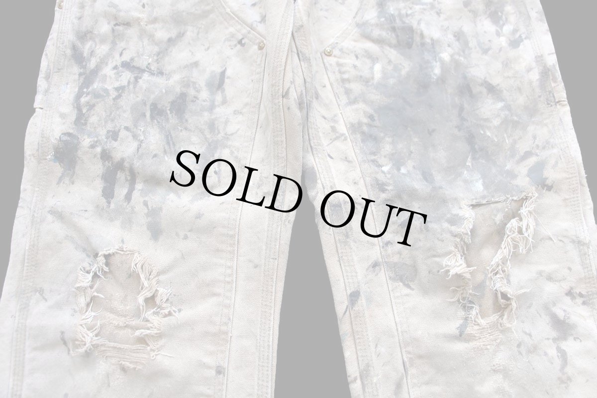 画像8: USA製 carharttカーハート ペンキ飛び ダブルニー ダック地 ペインターパンツ ボロ 茶 フェード W31 L32 (8)