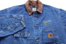 画像3: 00s USA製 carharttカーハート ANDRITZ 刺繍 ブランケットライナー デニム チョアコート カバーオール XL (3)