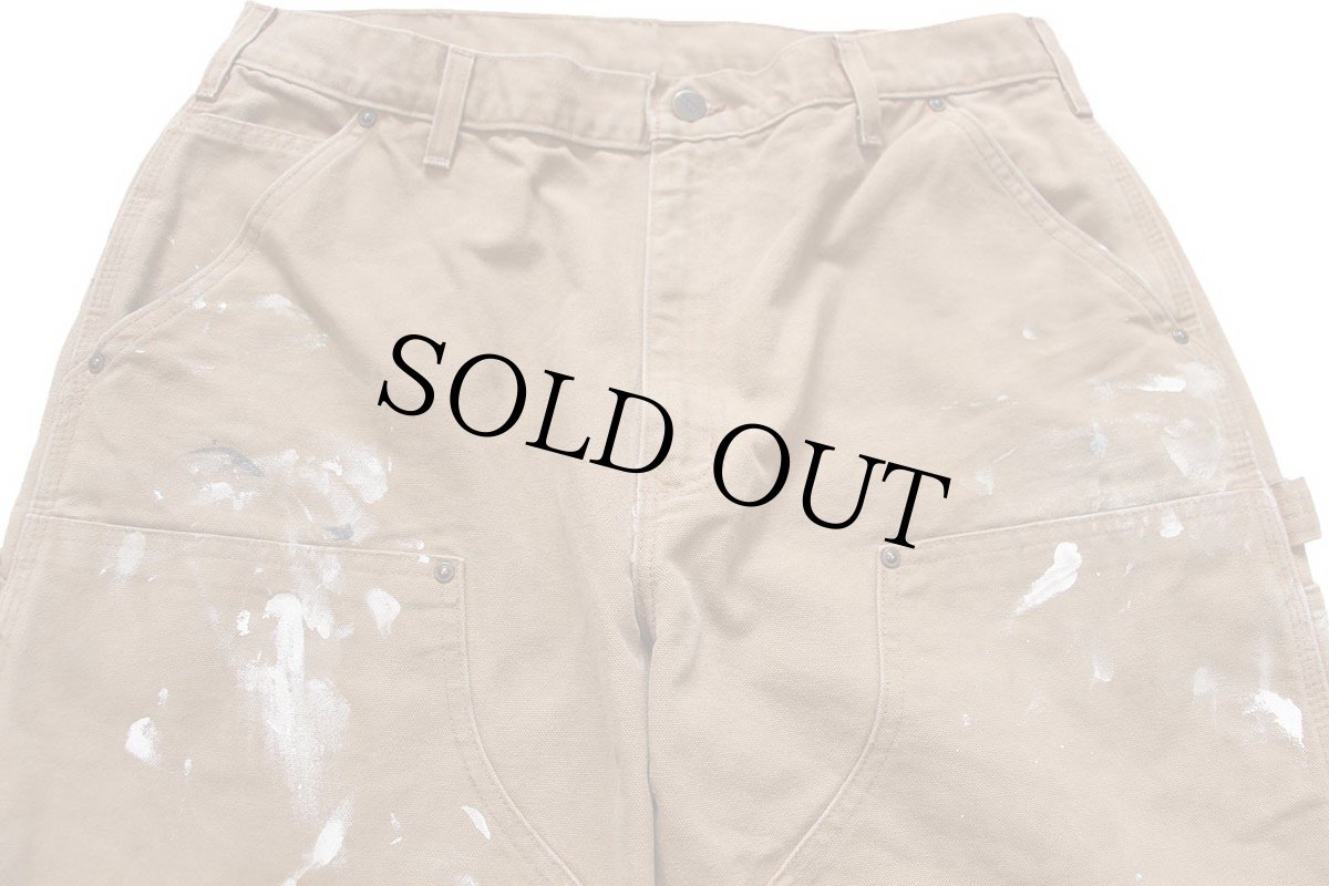 画像4: 00s メキシコ製 carharttカーハート ペンキ飛び ダブルニー ダック地 ペインターパンツ 茶 W36 L32 (4)