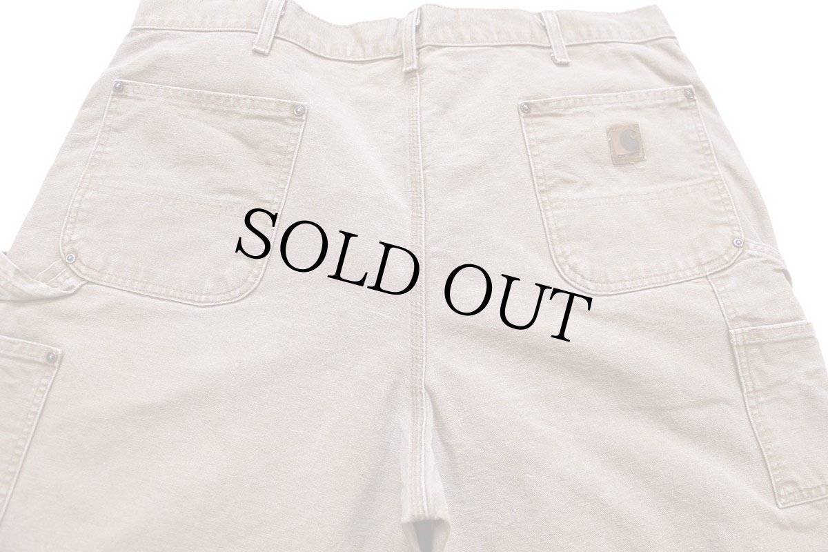 画像5: 00s メキシコ製 carharttカーハート ペンキ飛び ダブルニー ダック地 ペインターパンツ 茶 W40 L34 (5)