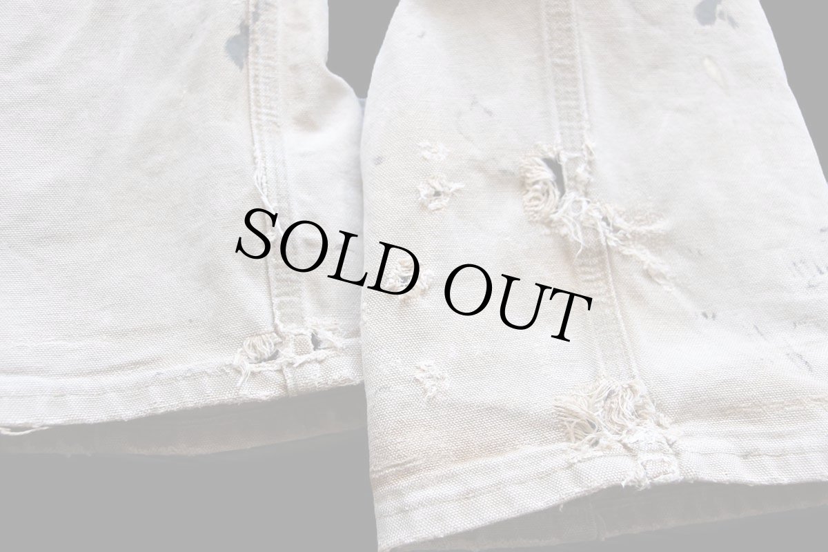 画像9: USA製 carharttカーハート ペンキ飛び ダブルニー ダック地 ペインターパンツ ボロ 茶 フェード W31 L32 (9)