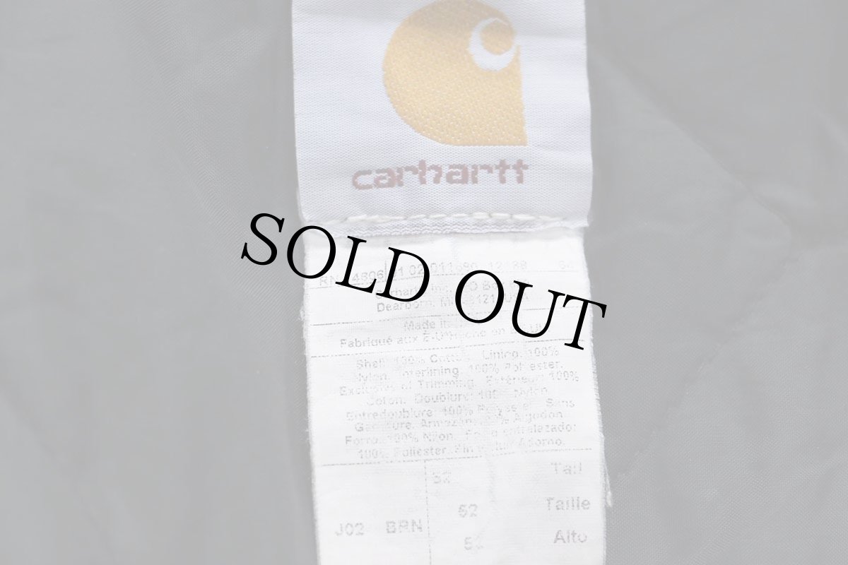 画像4: 00s USA製 carharttカーハート Miron ロゴ刺繍 キルティングライナー ダック地 トラディショナルジャケット 茶 フェード 52T (4)