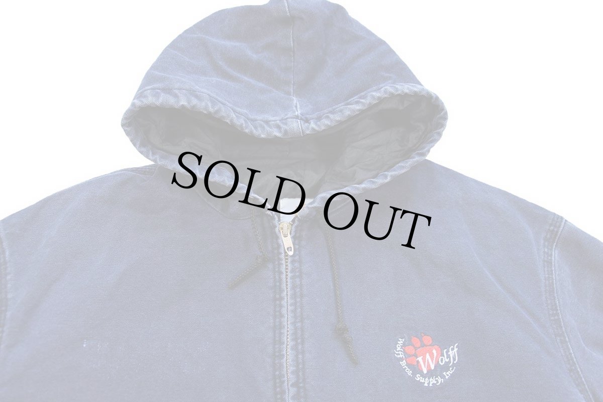 画像3: 90s USA製 carharttカーハート 刺繍入り キルティングライナー ダック地 アクティブジャケット パーカー 紺 フェード XL (3)