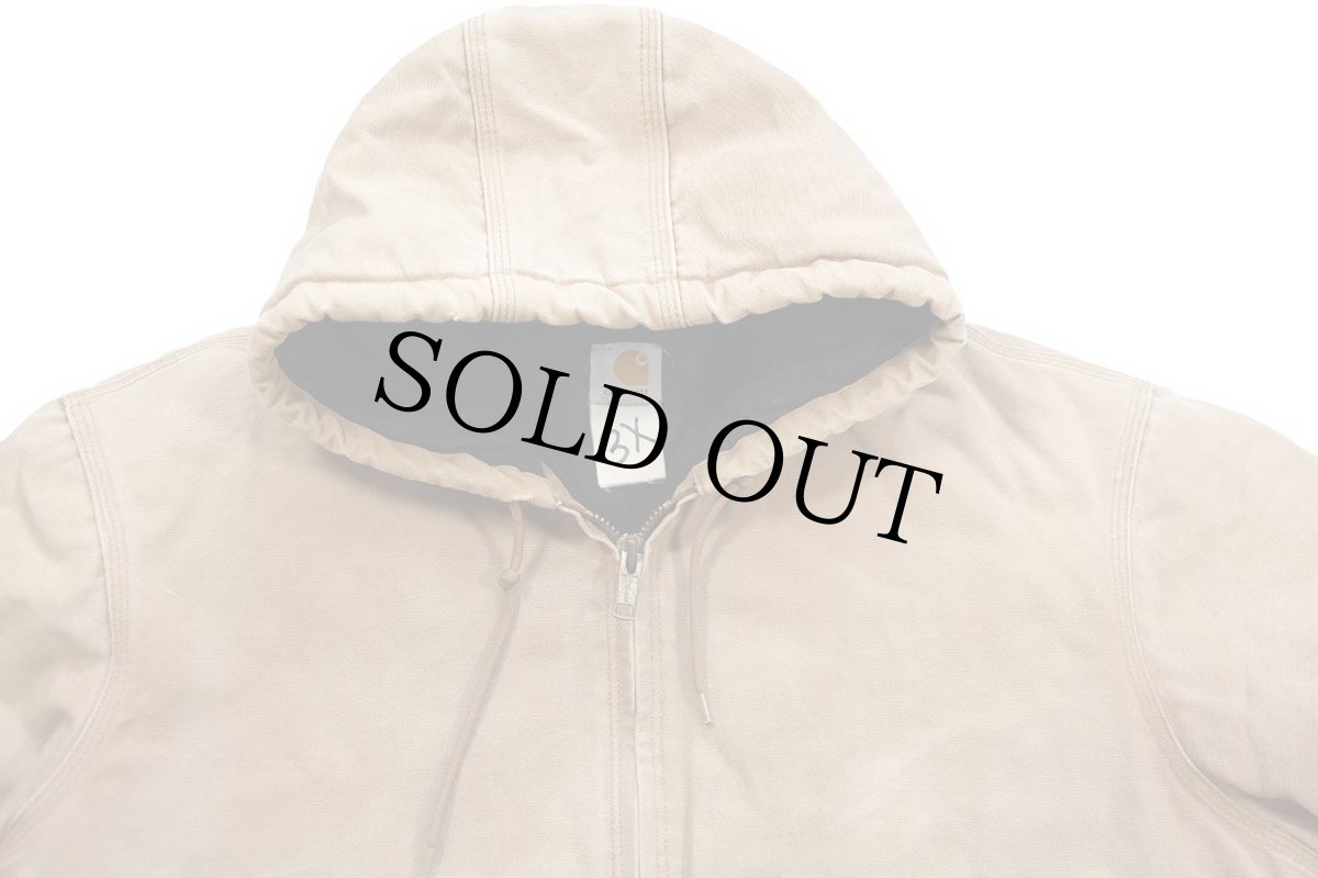 画像3: 90s USA製 carharttカーハート キルティングライナー ダック地 アクティブジャケット パーカー 茶 フェード 特大 (3)