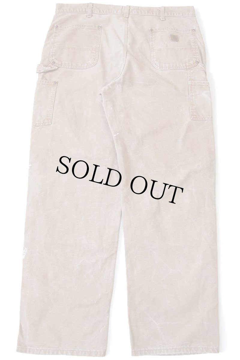 画像3: 00s メキシコ製 carharttカーハート ペンキ飛び ダブルニー ダック地 ペインターパンツ 茶 W40 L34 (3)