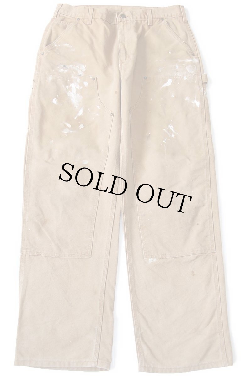 画像2: 00s メキシコ製 carharttカーハート ペンキ飛び ダブルニー ダック地 ペインターパンツ 茶 W36 L32 (2)