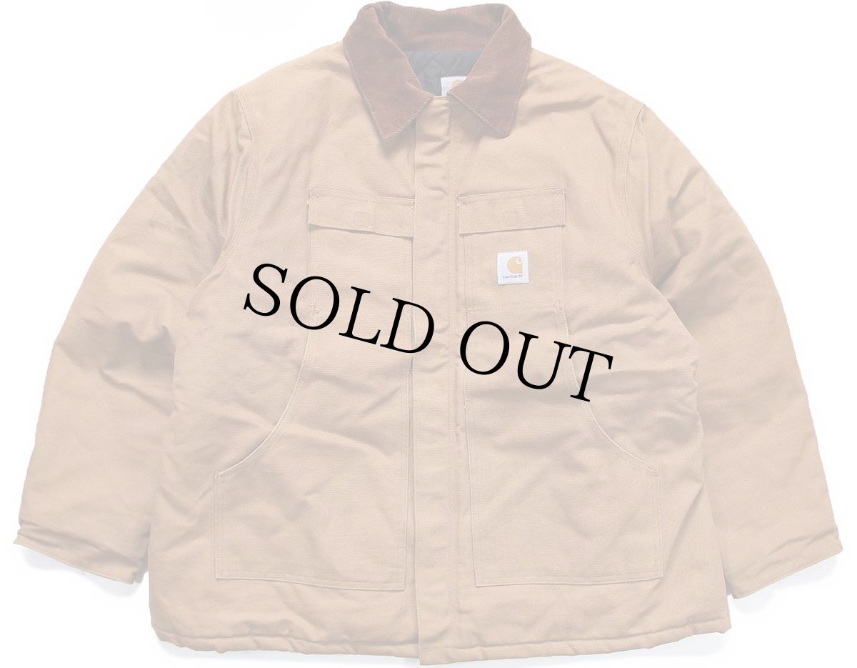 画像1: 00s USA製 carharttカーハート キルティングライナー ダック地 トラディショナルコート 茶 54R★特大 (1)