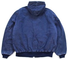 画像2: 90s USA製 carharttカーハート 刺繍入り キルティングライナー ダック地 アクティブジャケット パーカー 紺 フェード XL (2)