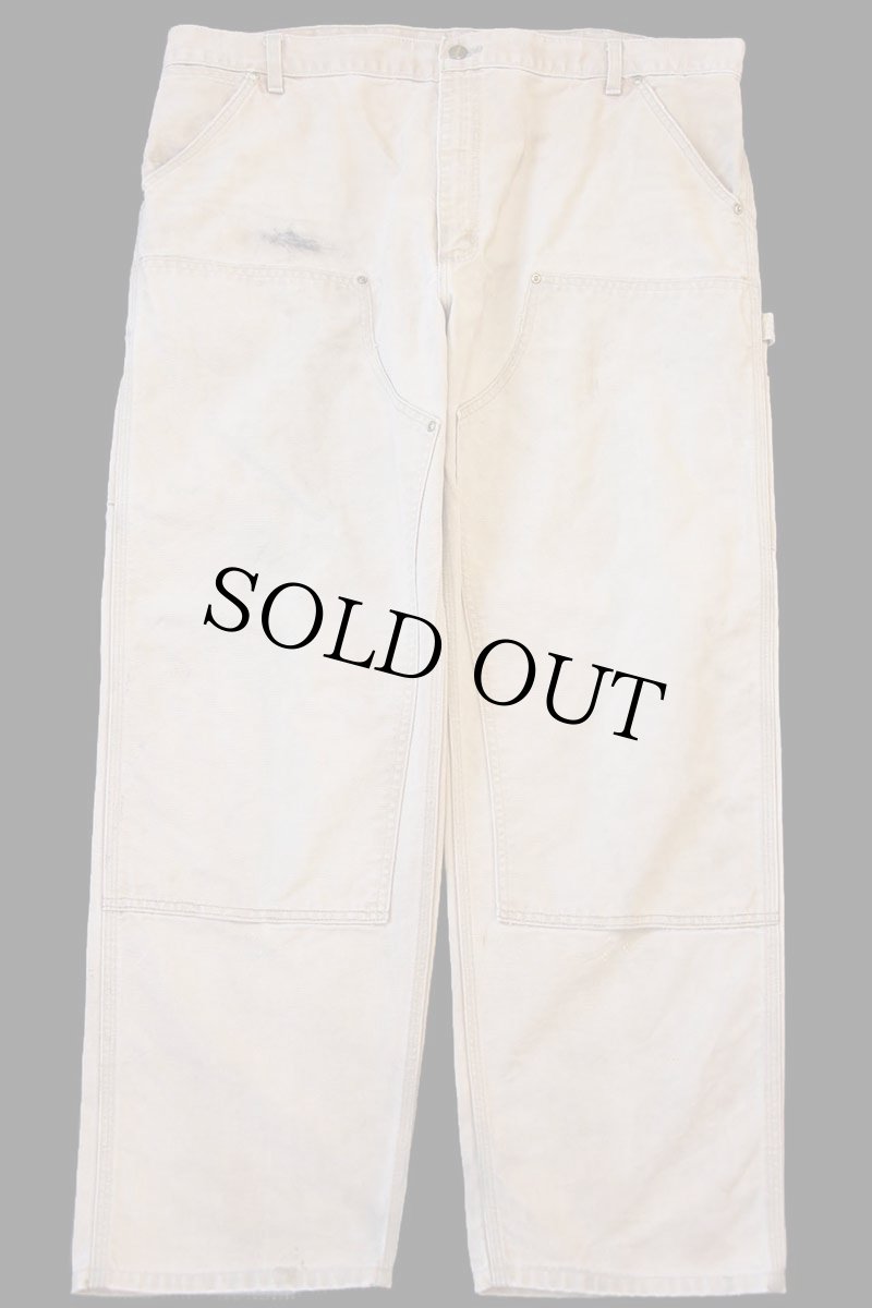 画像2: 90s USA製 carharttカーハート ダブルニー ダック地 ペインターパンツ 茶 フェード W42 L32 (2)