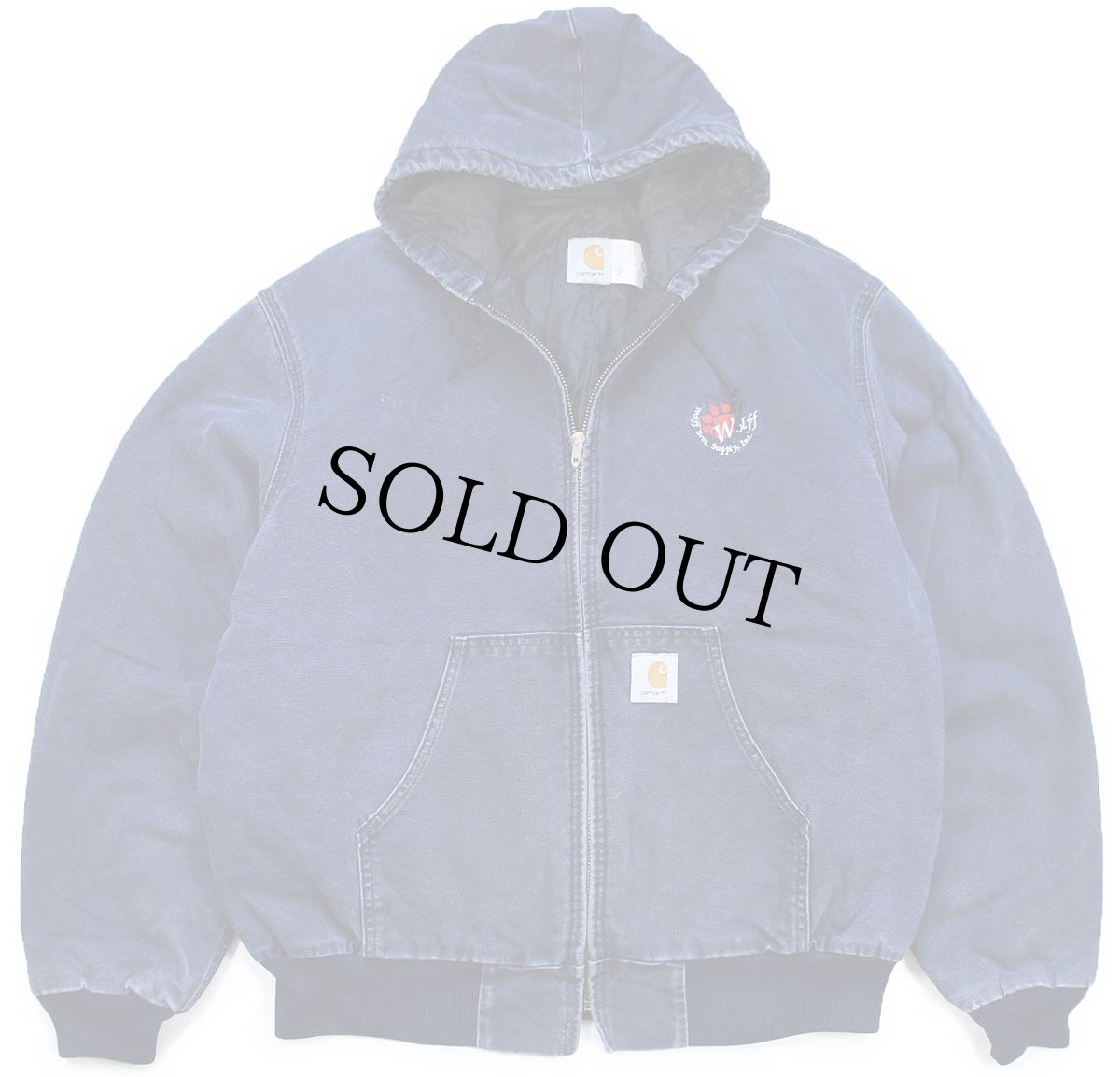 画像1: 90s USA製 carharttカーハート 刺繍入り キルティングライナー ダック地 アクティブジャケット パーカー 紺 フェード XL (1)