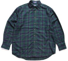 画像1: メキシコ製 SIR PENDLETONサーペンドルトン AUTHENTIC TARTAN タータンチェック ボタンダウン ウーステッド ウールシャツ L (1)