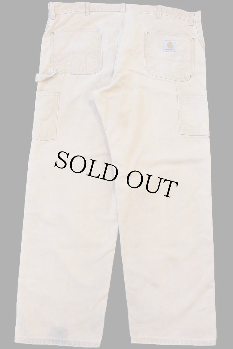 画像3: 90s USA製 carharttカーハート ダブルニー ダック地 ペインターパンツ 茶 フェード W42 L32 (3)