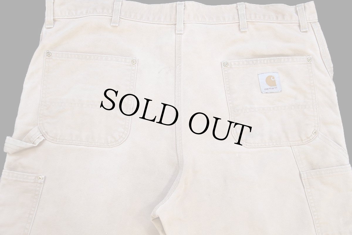 画像5: 90s USA製 carharttカーハート ダブルニー ダック地 ペインターパンツ 茶 フェード W42 L32 (5)