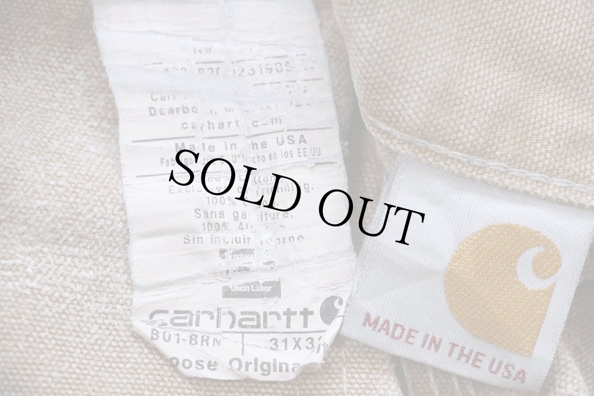 画像6: USA製 carharttカーハート ペンキ飛び ダブルニー ダック地 ペインターパンツ ボロ 茶 フェード W31 L32 (6)