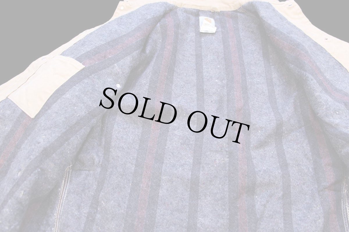 画像6: 90s USA製 carharttカーハート ブランケットライナー ダック地 チョアコート カバーオール 薄茶 R-L (6)