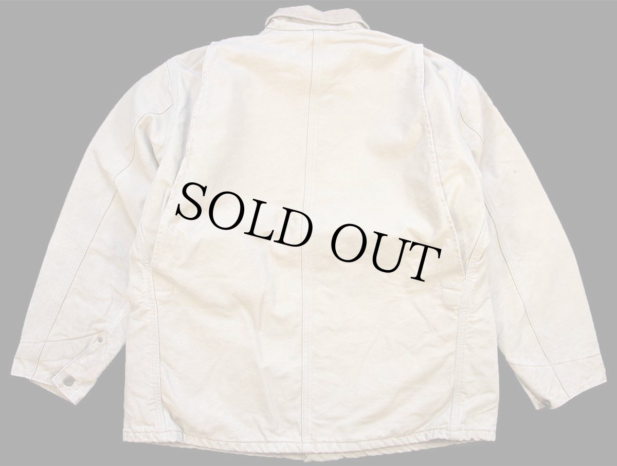 画像2: 90s USA製 carharttカーハート ブランケットライナー ダック地 チョアコート カバーオール 薄茶 R-L (2)