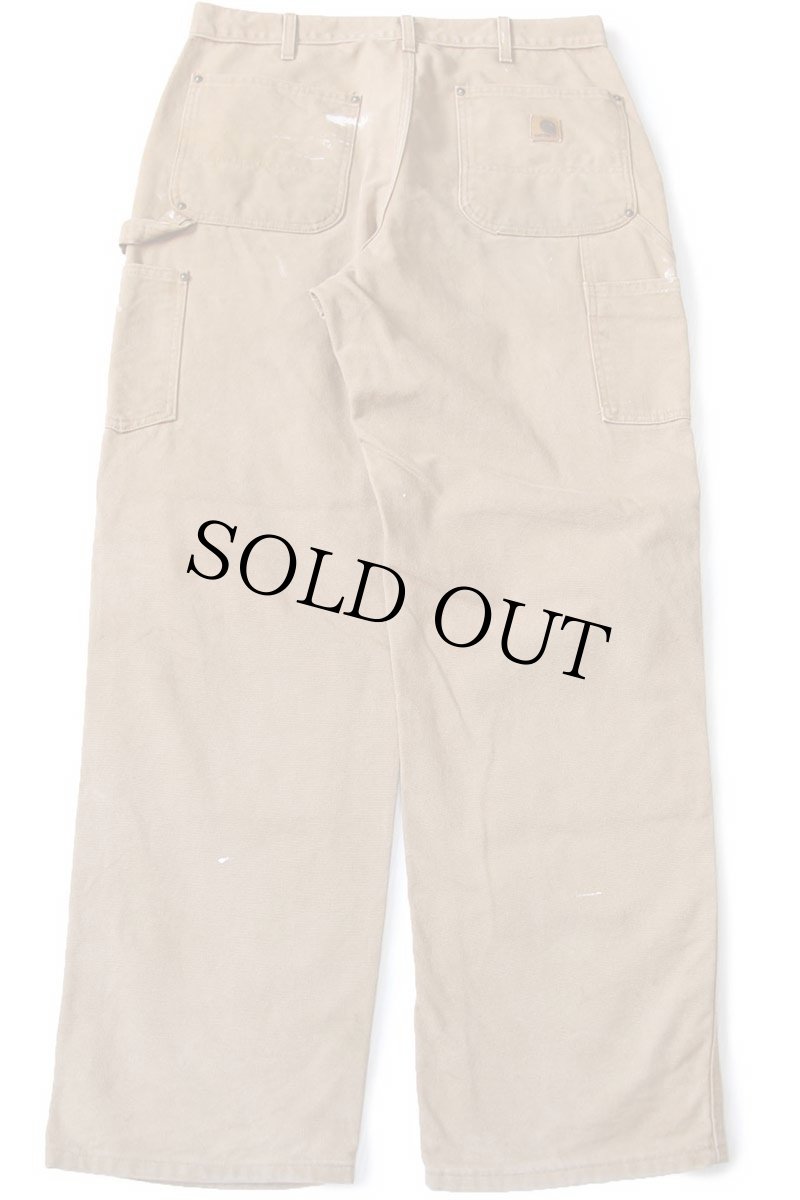 画像3: 00s メキシコ製 carharttカーハート ペンキ飛び ダブルニー ダック地 ペインターパンツ 茶 W36 L32 (3)