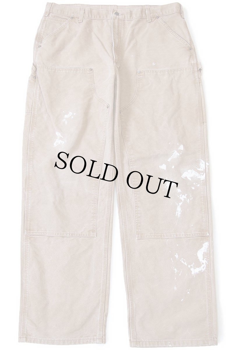 画像2: 00s メキシコ製 carharttカーハート ペンキ飛び ダブルニー ダック地 ペインターパンツ 茶 W40 L34 (2)