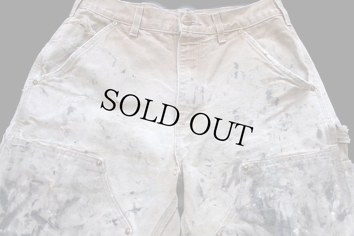 画像4: USA製 carharttカーハート ペンキ飛び ダブルニー ダック地 ペインターパンツ ボロ 茶 フェード W31 L32 (4)