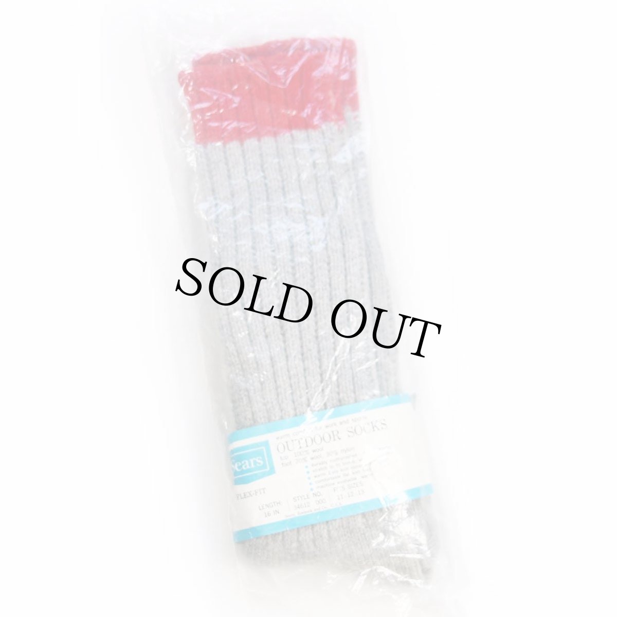 画像1: デッドストック★70s Sears OUTDOOR SOCKS ウールニット アウトドア ソックス 杢グレー×赤 11-12-13★靴下 (1)