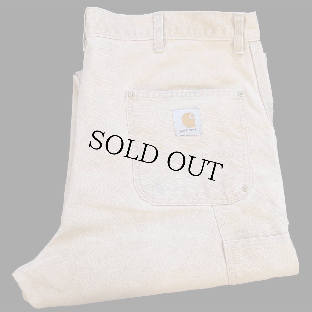 画像1: 90s USA製 carharttカーハート ダブルニー ダック地 ペインターパンツ 茶 フェード W42 L32 (1)