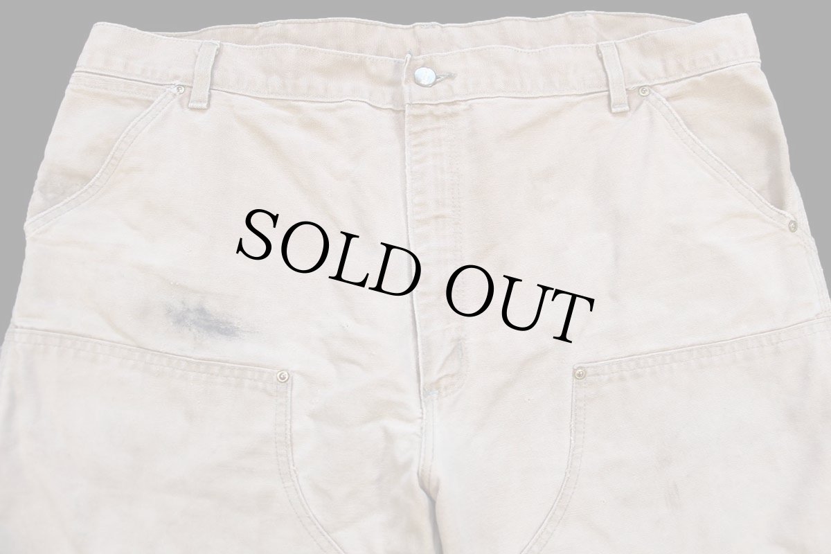 画像4: 90s USA製 carharttカーハート ダブルニー ダック地 ペインターパンツ 茶 フェード W42 L32 (4)