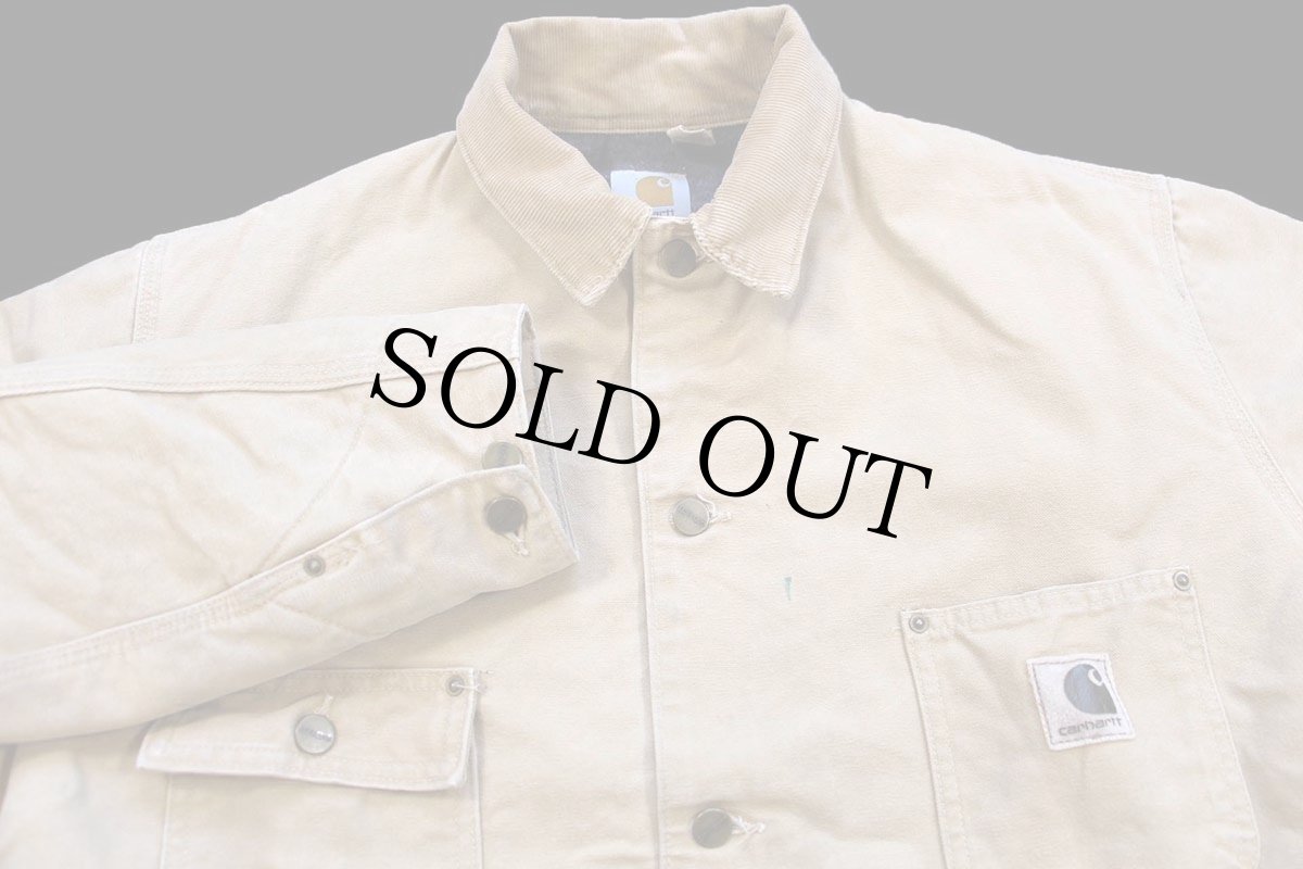 画像3: 90s USA製 carharttカーハート ブランケットライナー ダック地 チョアコート カバーオール 薄茶 R-L (3)