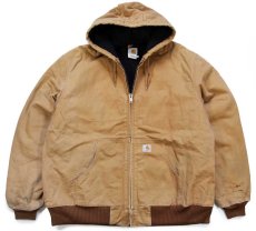 画像1: 00s メキシコ製 carharttカーハート キルティングライナー ダック地 アクティブジャケット パーカー 茶 2XL-T★特大 (1)