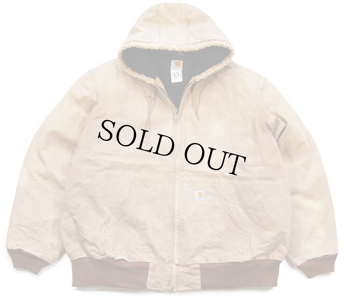 画像1: 90s USA製 carharttカーハート キルティングライナー ダック地 アクティブジャケット パーカー 茶 フェード 特大 (1)