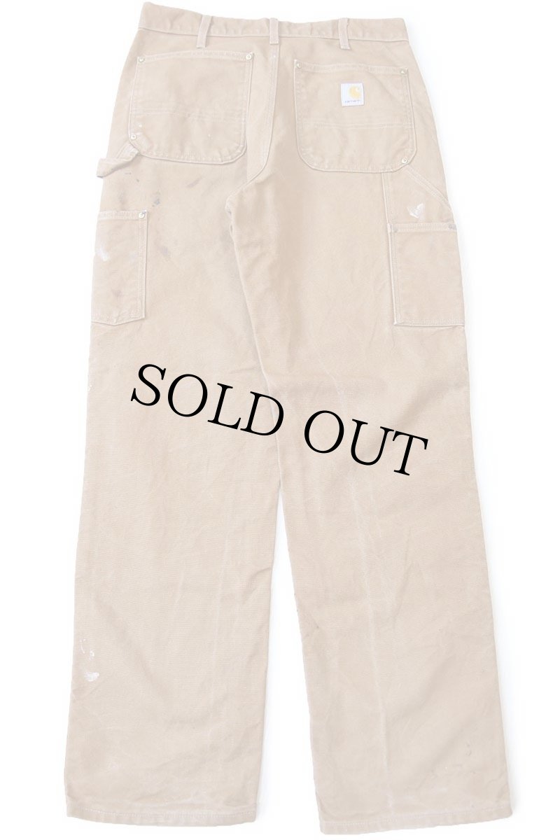 画像3: USA製 carharttカーハート ペンキ飛び ダブルニー ダック地 ペインターパンツ 茶 W32 L32 (3)