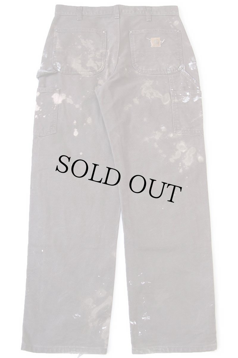 画像3: 00s メキシコ製 carharttカーハート ペンキ＆ブリーチ飛び ダブルニー ダック地 ペインターパンツ 焦げ茶 W33 L32 (3)