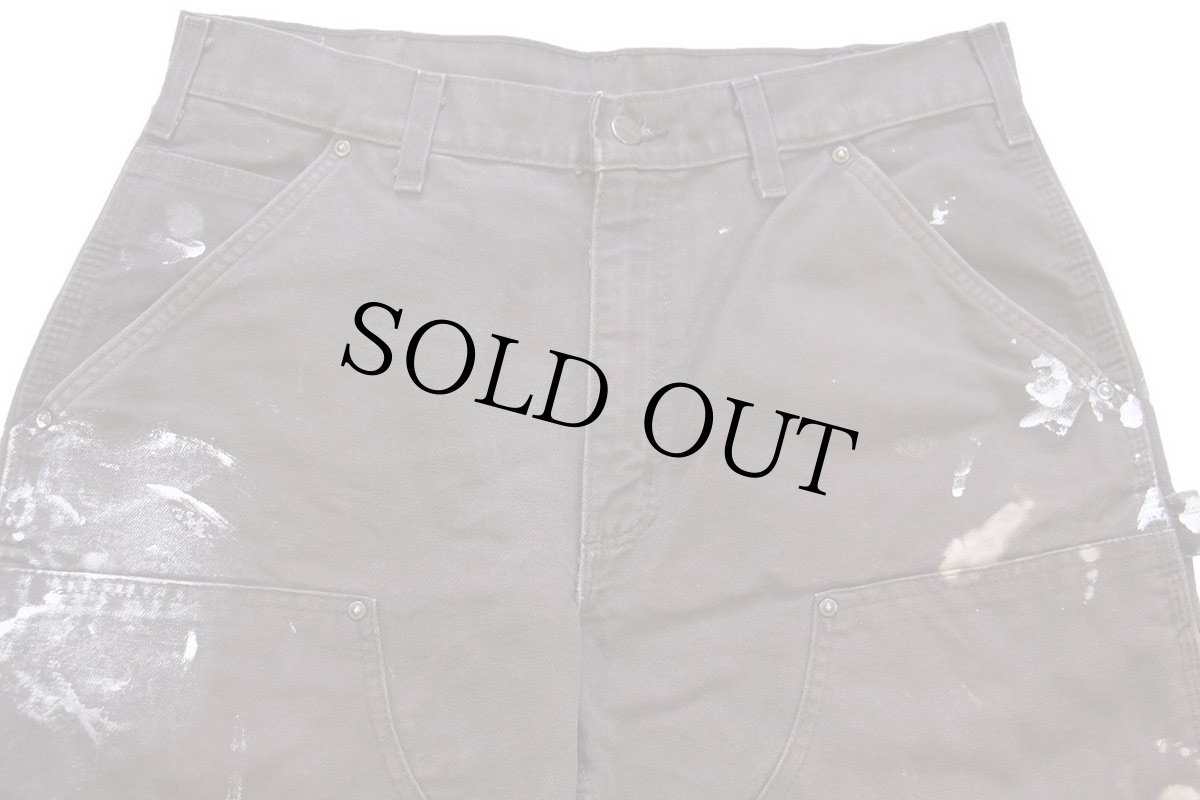 画像4: 00s メキシコ製 carharttカーハート ペンキ＆ブリーチ飛び ダブルニー ダック地 ペインターパンツ 焦げ茶 W33 L32 (4)