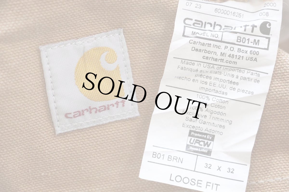 画像6: USA製 carharttカーハート ペンキ飛び ダブルニー ダック地 ペインターパンツ 茶 W32 L32 (6)