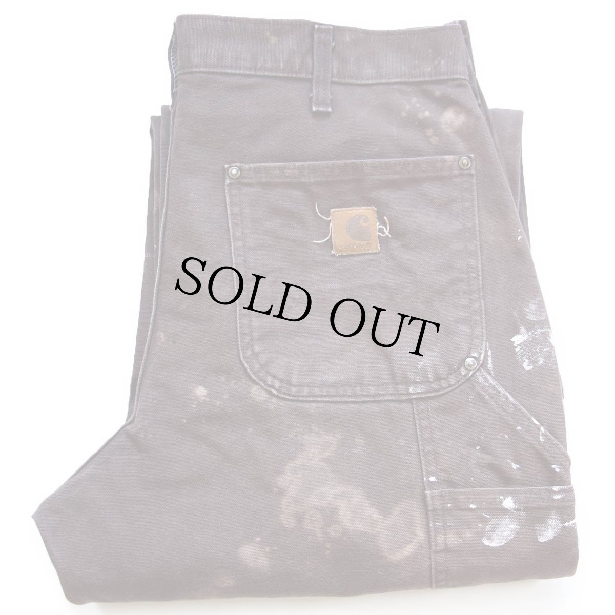 画像1: 00s メキシコ製 carharttカーハート ペンキ＆ブリーチ飛び ダブルニー ダック地 ペインターパンツ 焦げ茶 W33 L32 (1)