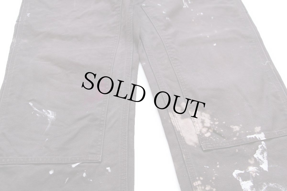 画像7: 00s メキシコ製 carharttカーハート ペンキ＆ブリーチ飛び ダブルニー ダック地 ペインターパンツ 焦げ茶 W33 L32 (7)