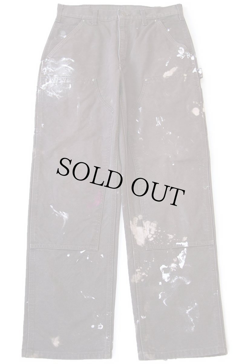 画像2: 00s メキシコ製 carharttカーハート ペンキ＆ブリーチ飛び ダブルニー ダック地 ペインターパンツ 焦げ茶 W33 L32 (2)