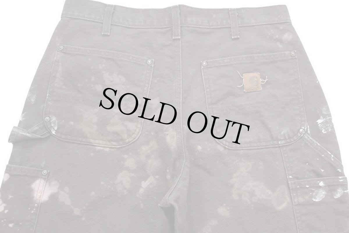 画像5: 00s メキシコ製 carharttカーハート ペンキ＆ブリーチ飛び ダブルニー ダック地 ペインターパンツ 焦げ茶 W33 L32 (5)