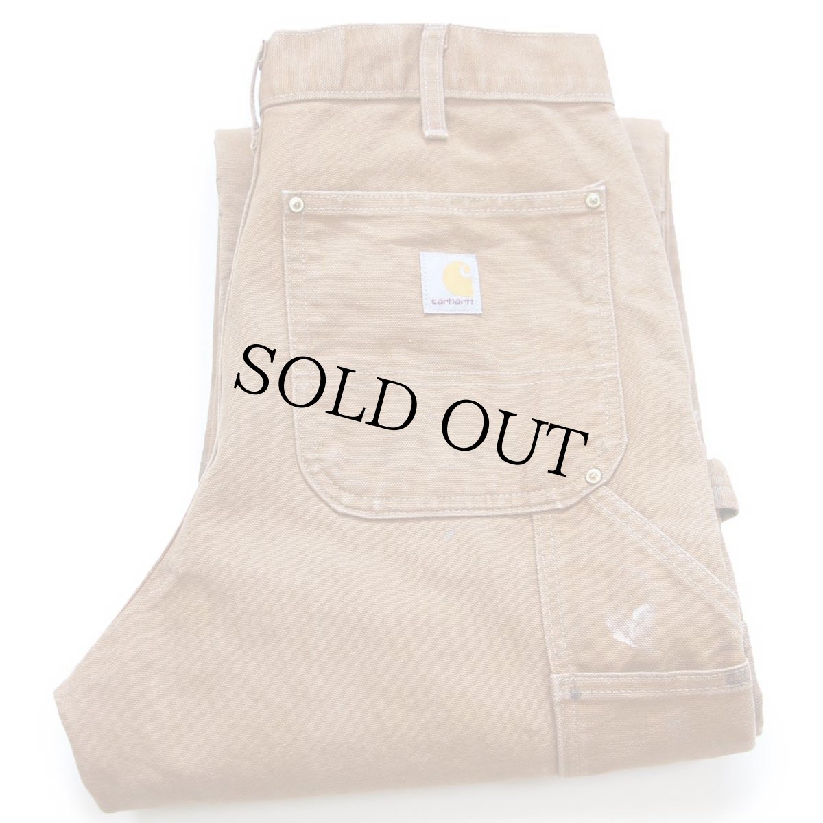 画像1: USA製 carharttカーハート ペンキ飛び ダブルニー ダック地 ペインターパンツ 茶 W32 L32 (1)