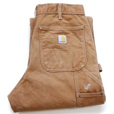 画像1: USA製 carharttカーハート ペンキ飛び ダブルニー ダック地 ペインターパンツ 茶 W32 L32 (1)