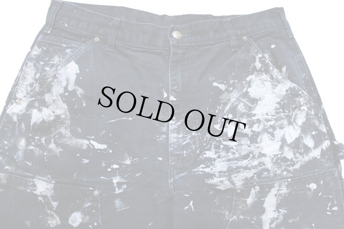 画像4: USA製 carharttカーハート ペンキ飛び ダブルニー ダック地 ペインターパンツ 黒 W33 (4)