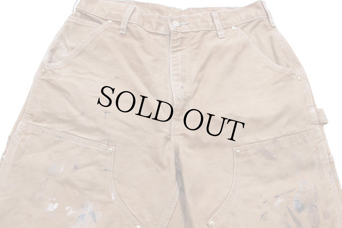 画像4: USA製 carharttカーハート ペンキ飛び ダブルニー ダック地 ペインターパンツ 茶 W32 L32 (4)