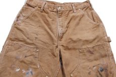 画像4: USA製 carharttカーハート ペンキ飛び ダブルニー ダック地 ペインターパンツ 茶 W32 L32 (4)