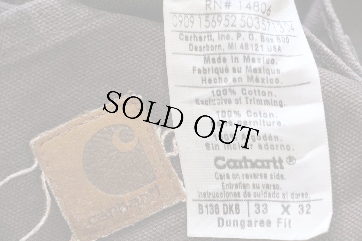 画像6: 00s メキシコ製 carharttカーハート ペンキ＆ブリーチ飛び ダブルニー ダック地 ペインターパンツ 焦げ茶 W33 L32 (6)