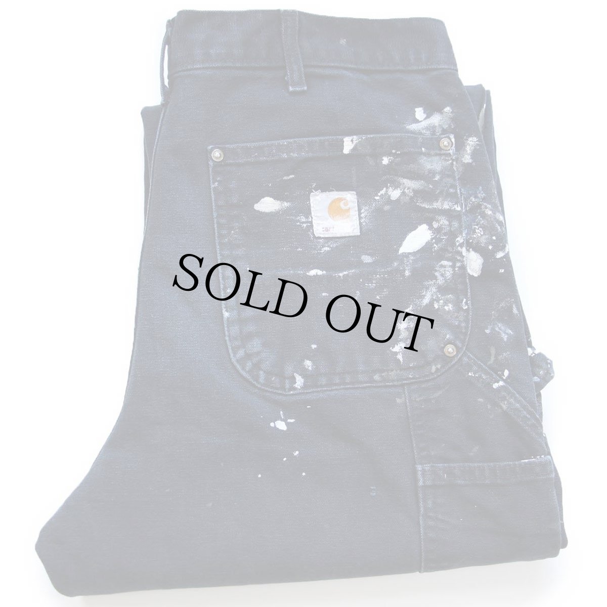 画像1: USA製 carharttカーハート ペンキ飛び ダブルニー ダック地 ペインターパンツ 黒 W33 (1)